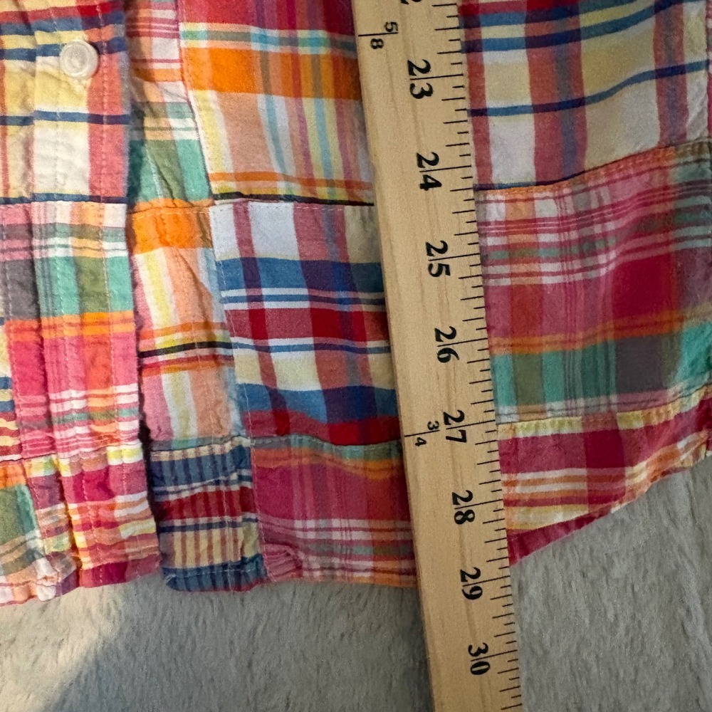 Lands End Womens XL Patchwork Madras Plaid Button Down Shirt Multi Color Preppy - Picture 7 of 8